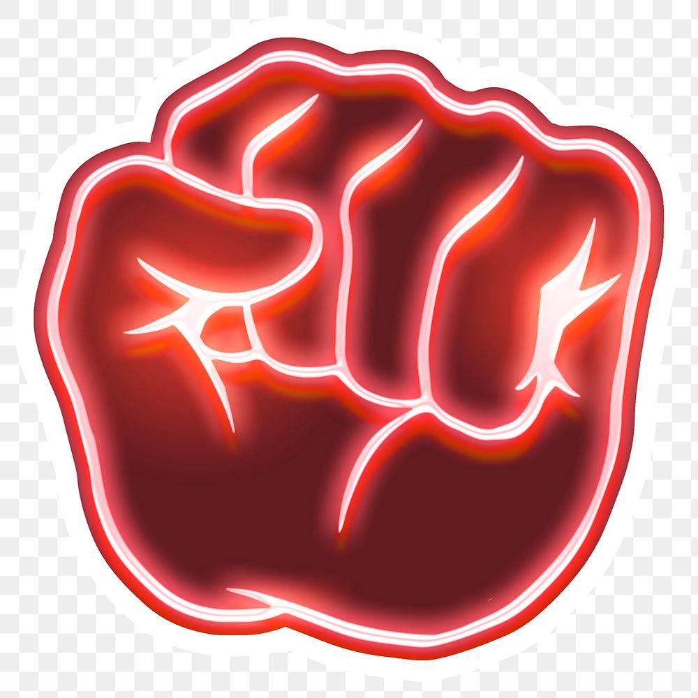 Neon red raised fist sticker overlay design resource 