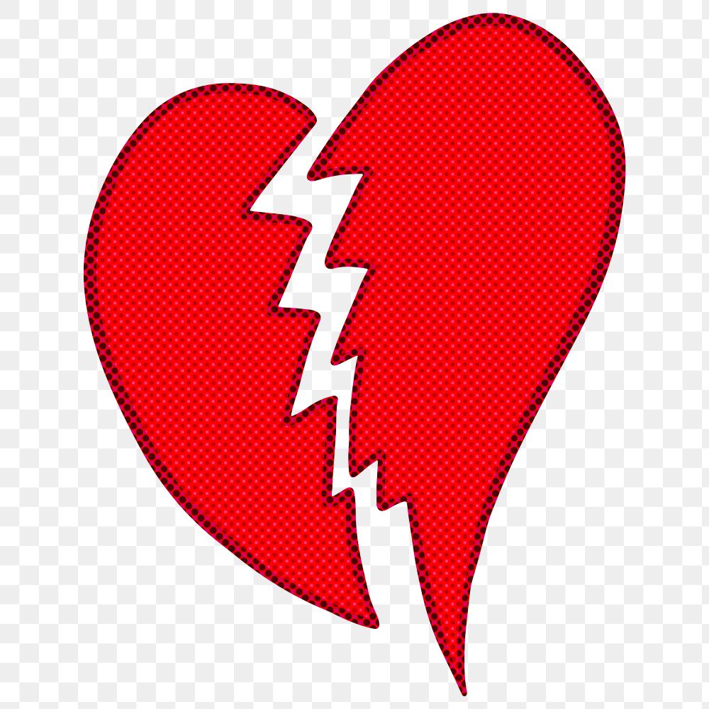 Halftone red broken heart sticker overlay design resource 