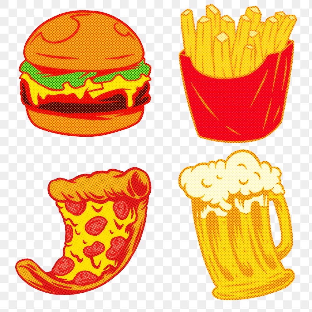 Junk food sticker set design resources 