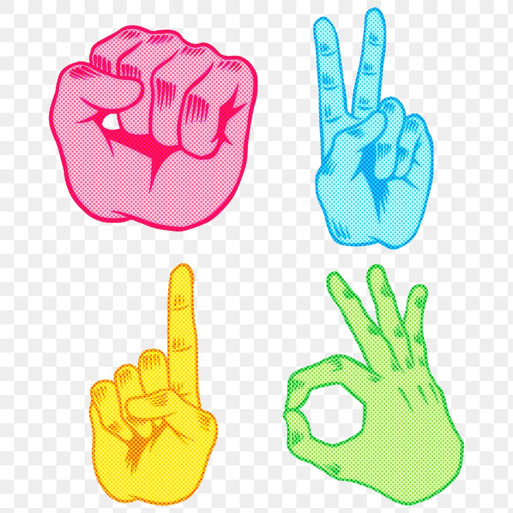Halftone colorful hand sign set design resources