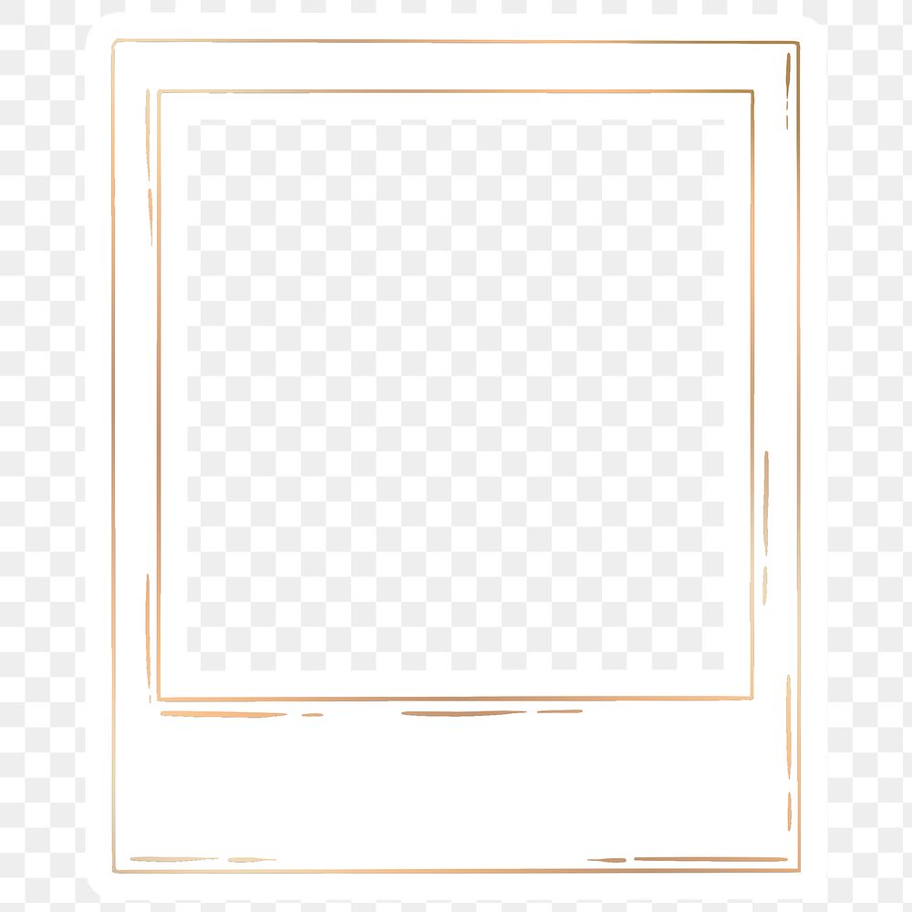 Golden instant photo frame sticker overlay with a white border design element