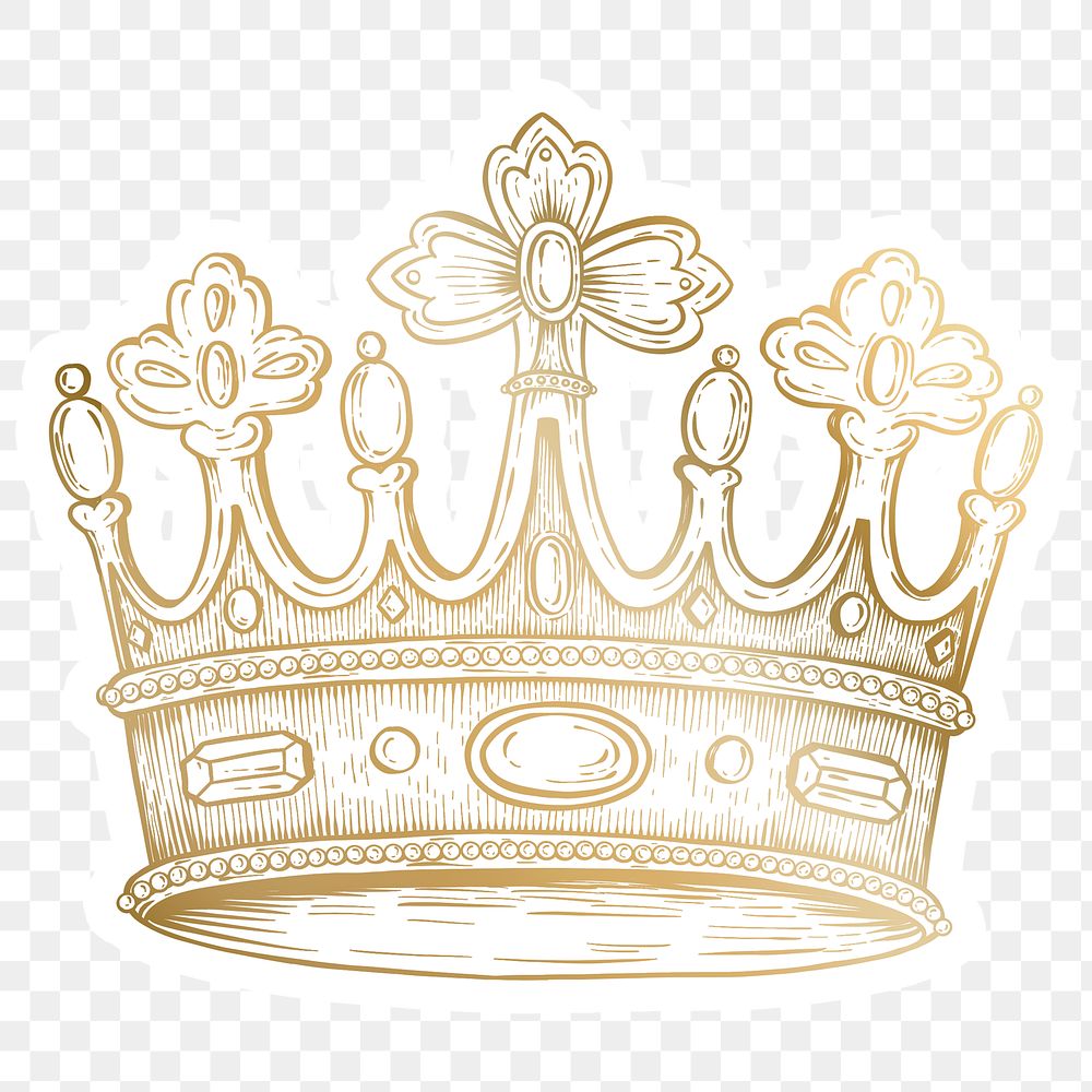 Golden crown sticker overlay with a white border design element