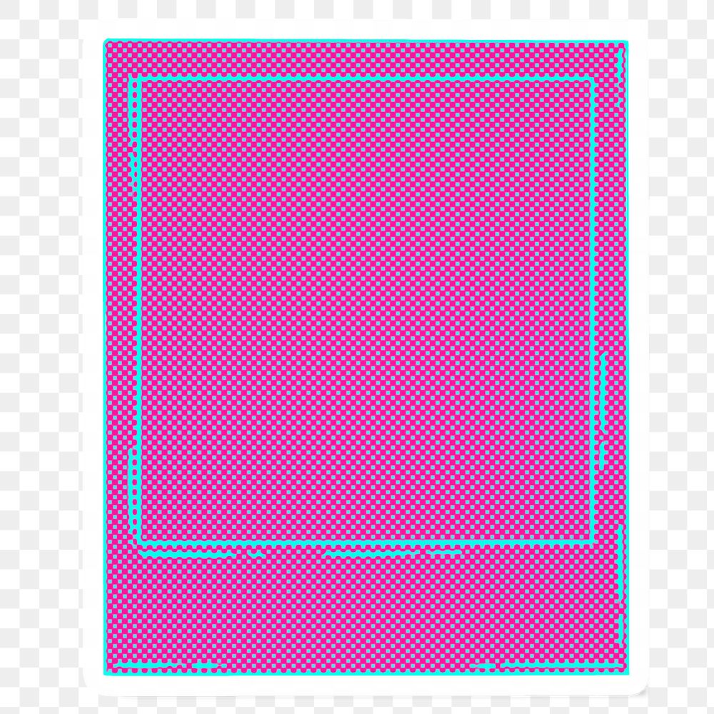 Funky neon halftone instant photo frame sticker overlay with a white border
