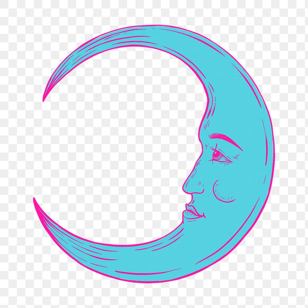 Teal green crescent moon face sticker overlay design element