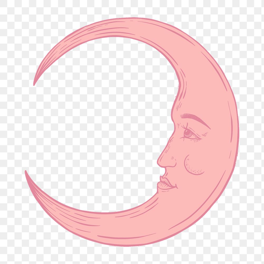 Pink crescent moon face sticker overlay design element 