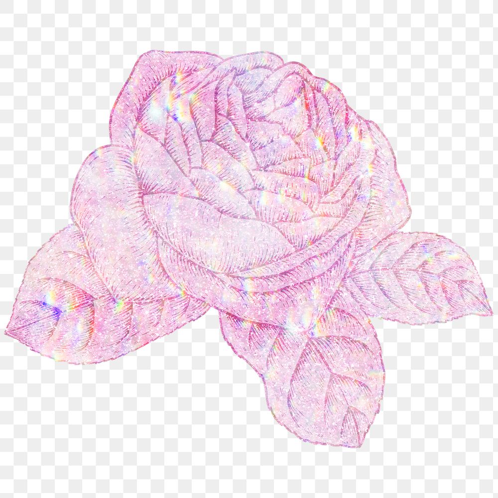 Pink holographic rose sticker overlay design element 