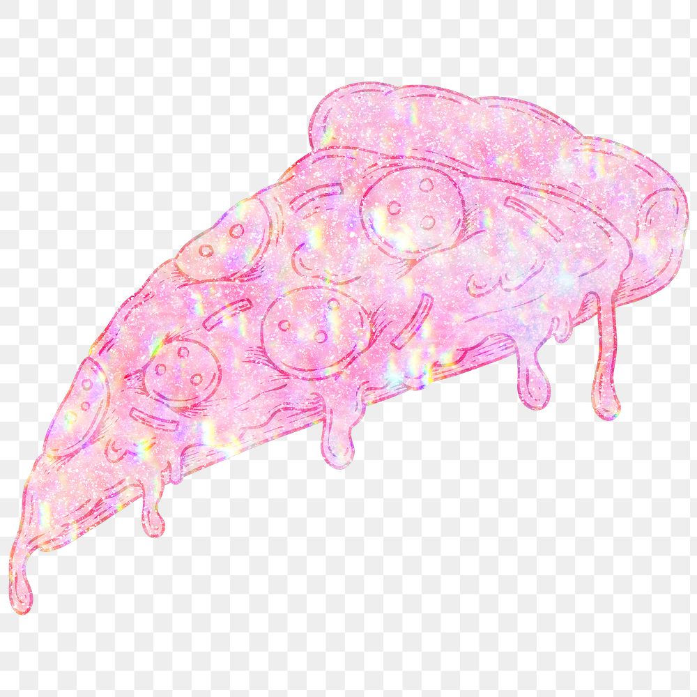 Pink holographic pepperoni pizza sticker overlay design element