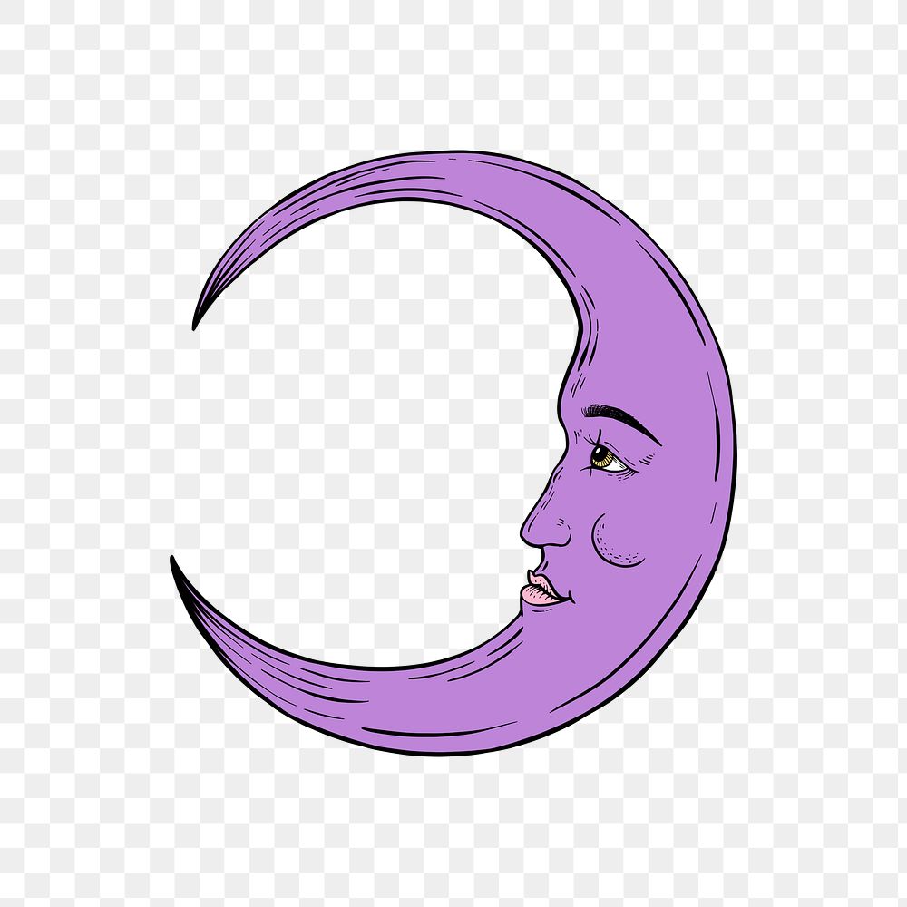 Purple crescent moon sticker overlay design element 