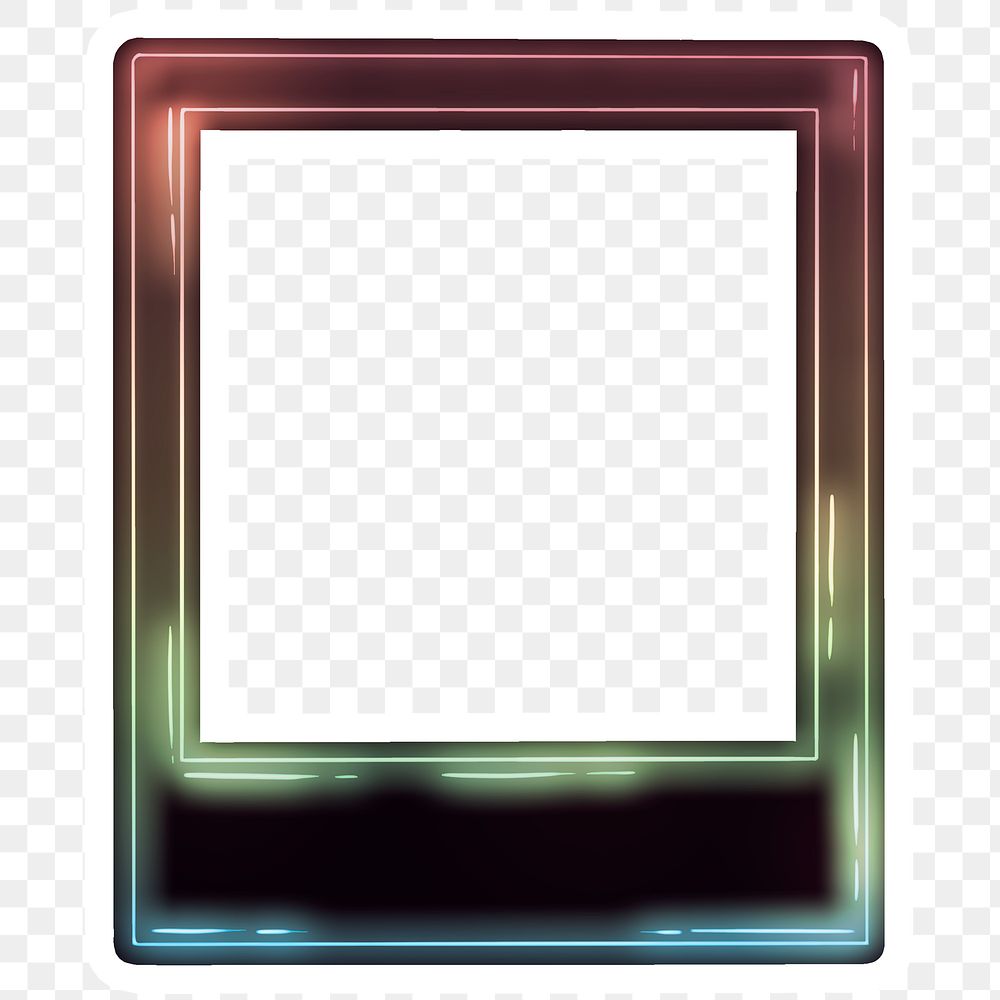 Neon colorful instant photo frame sticker with a white border design element