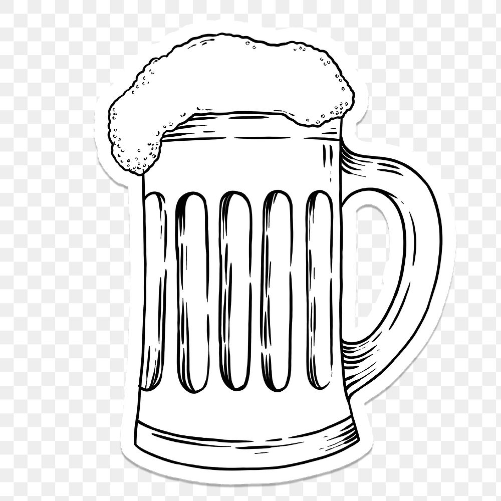 Glass of beer sticker with a white border