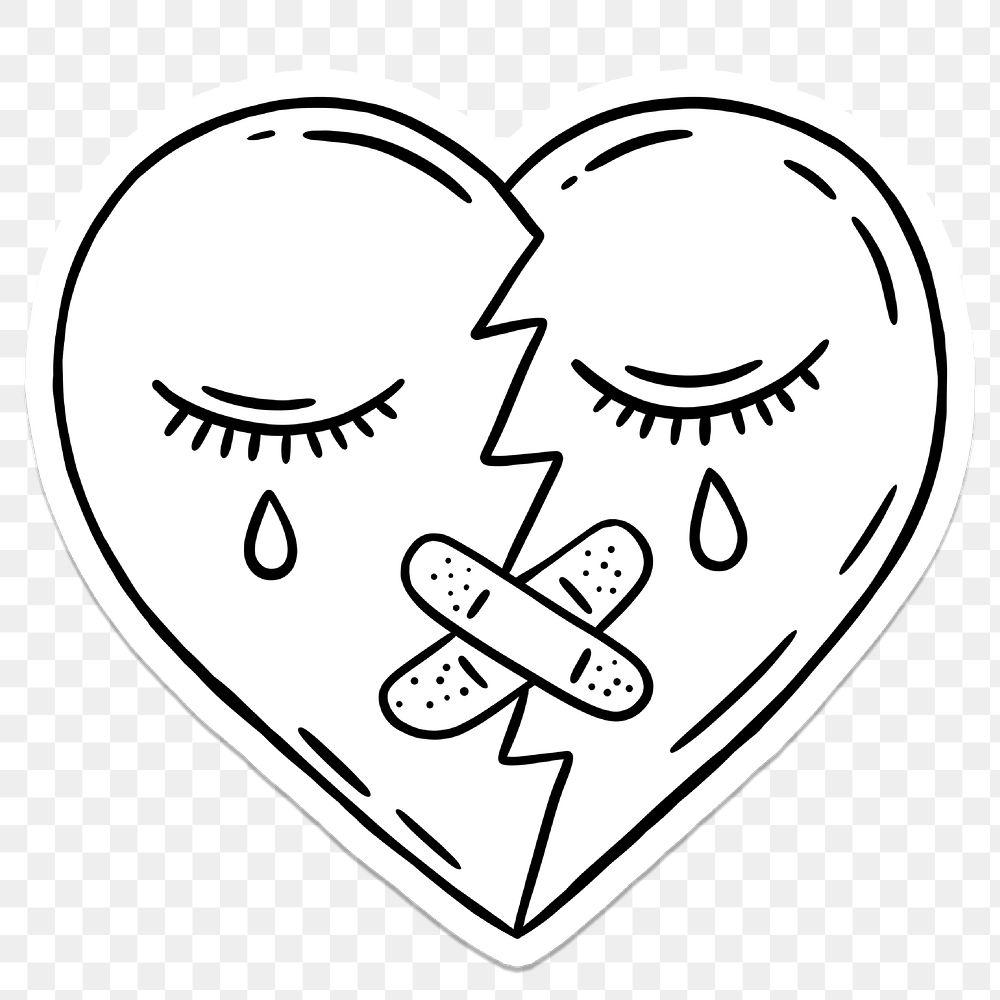 Heart with a crying face sticker with a white border