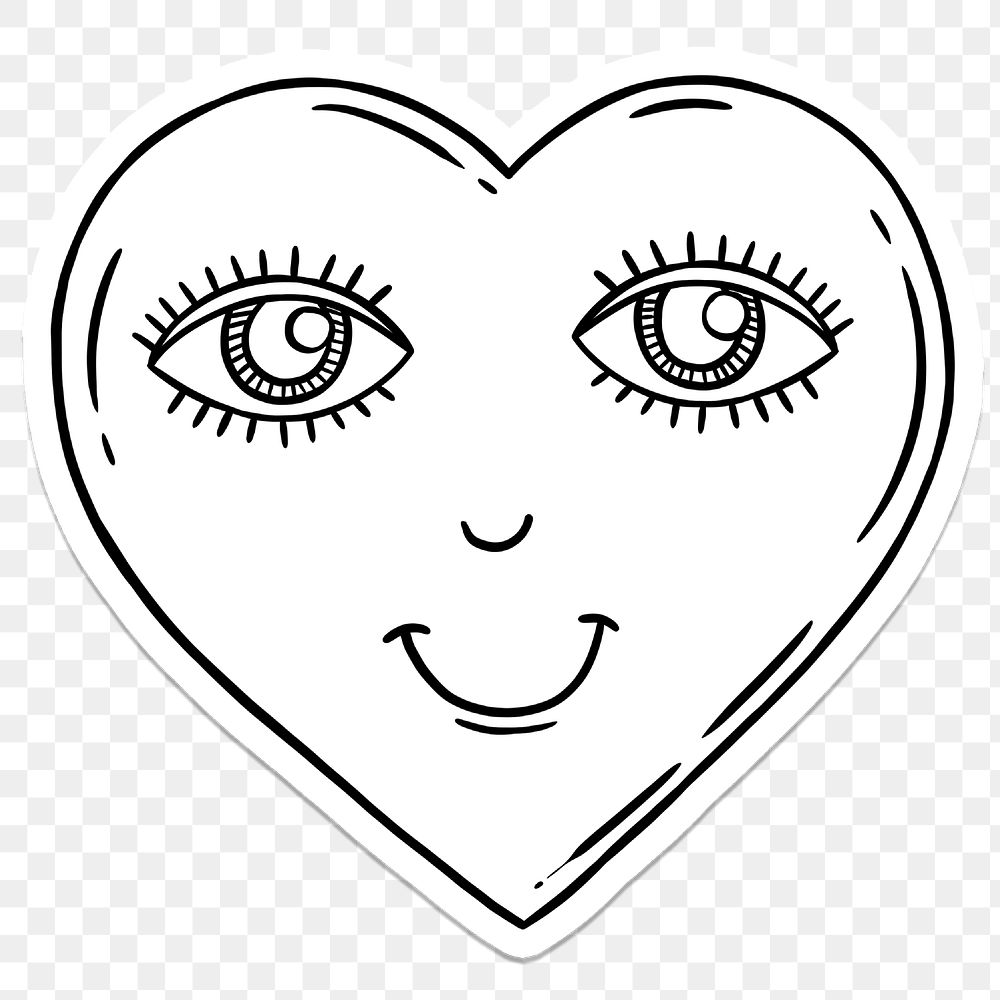 Heart with a happy face sticker with a white border