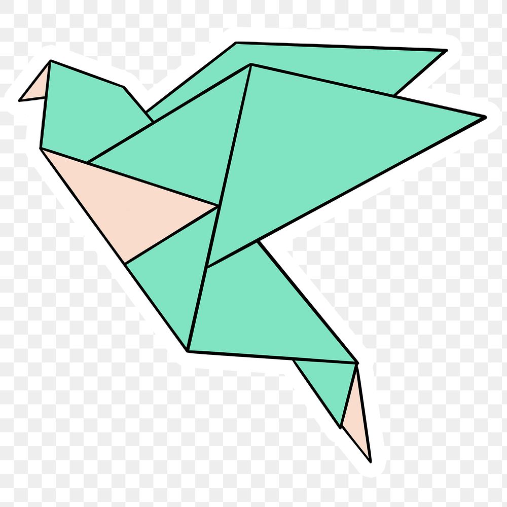 Green origami bird sticker design element