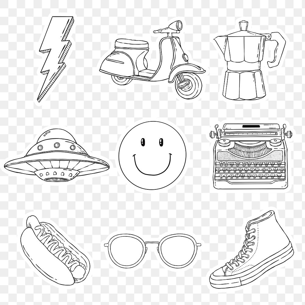 PNG funky retro stickers set