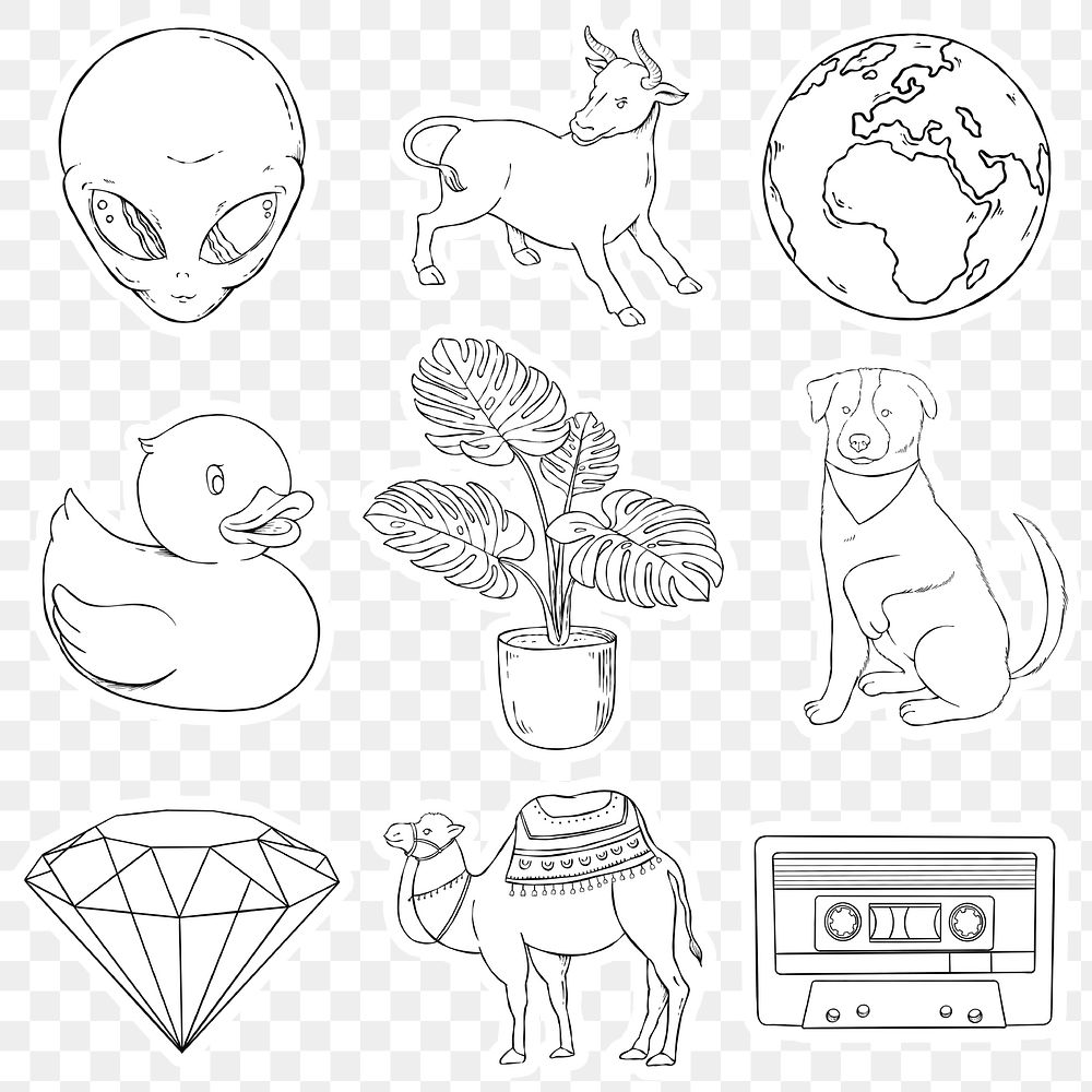 Sticker black and white png set