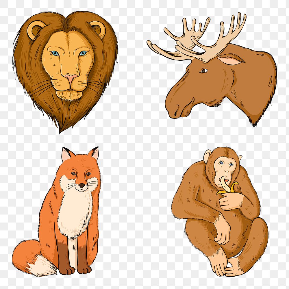Png animal colorful sticker set