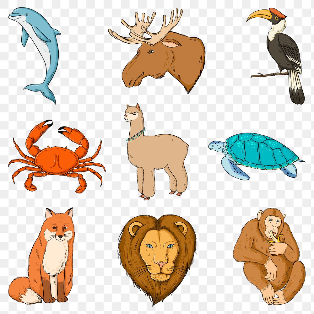 Png wildlife sticker set colorful illustration