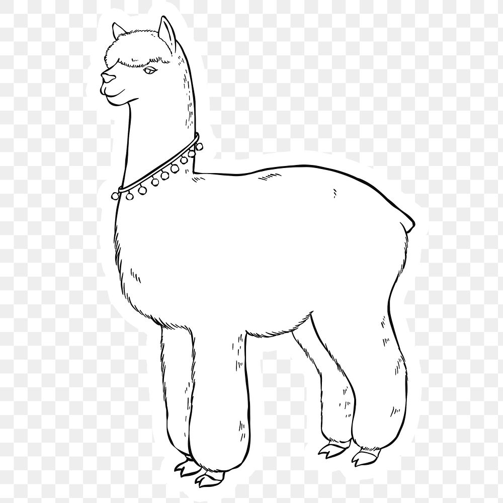 Vintage hand drawn lama png cartoon clipart black and white 