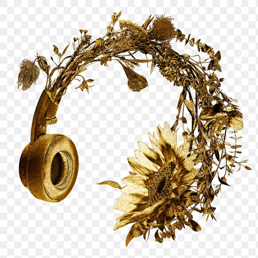 Gold blooming flower headphones design element