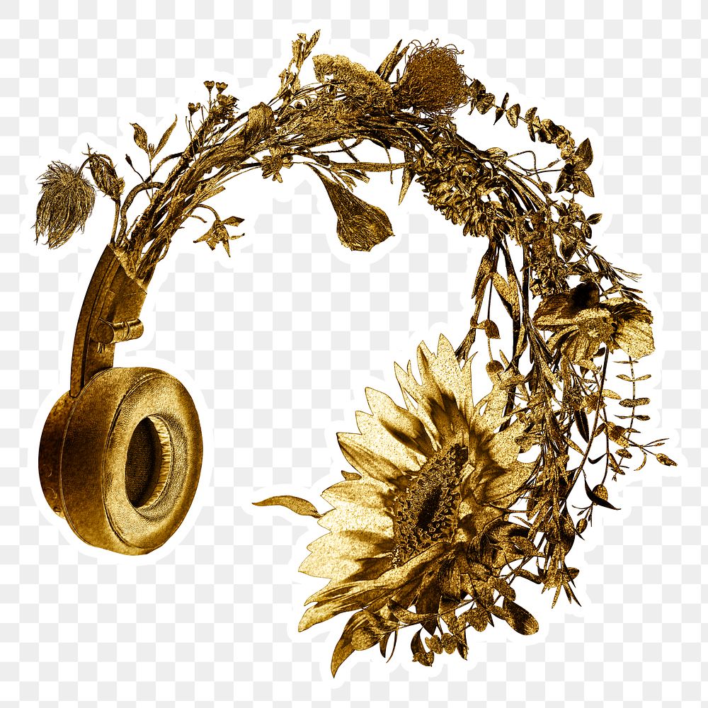 Gold blooming flower headphones sticker