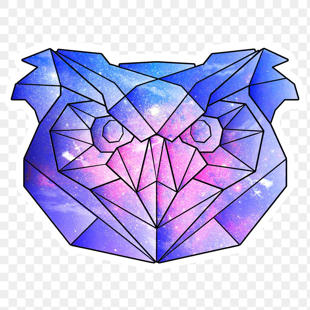 Purple galaxy patterned geometrical shaped owl sticker design element