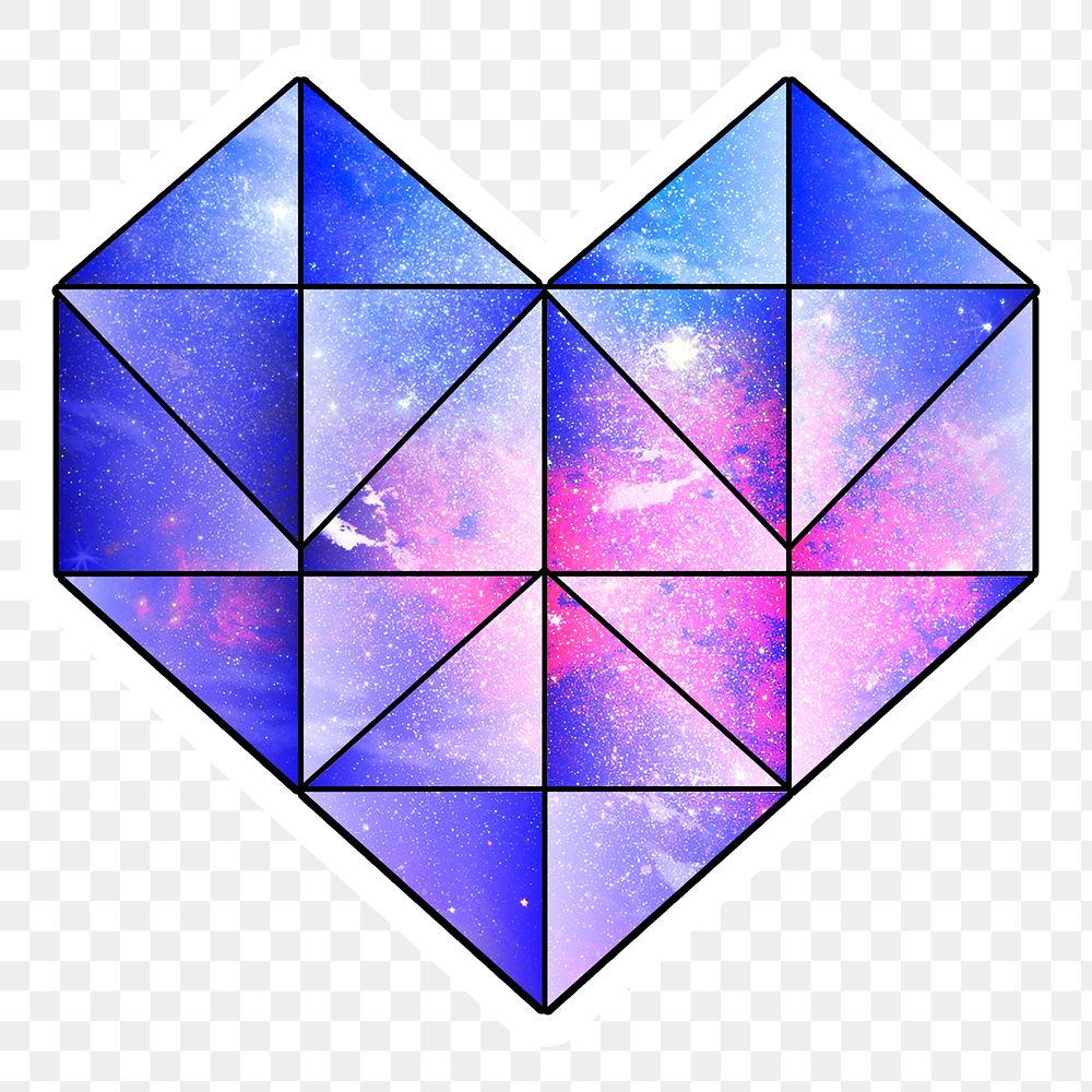 Purple galaxy patterned geometrical shaped heart sticker design element