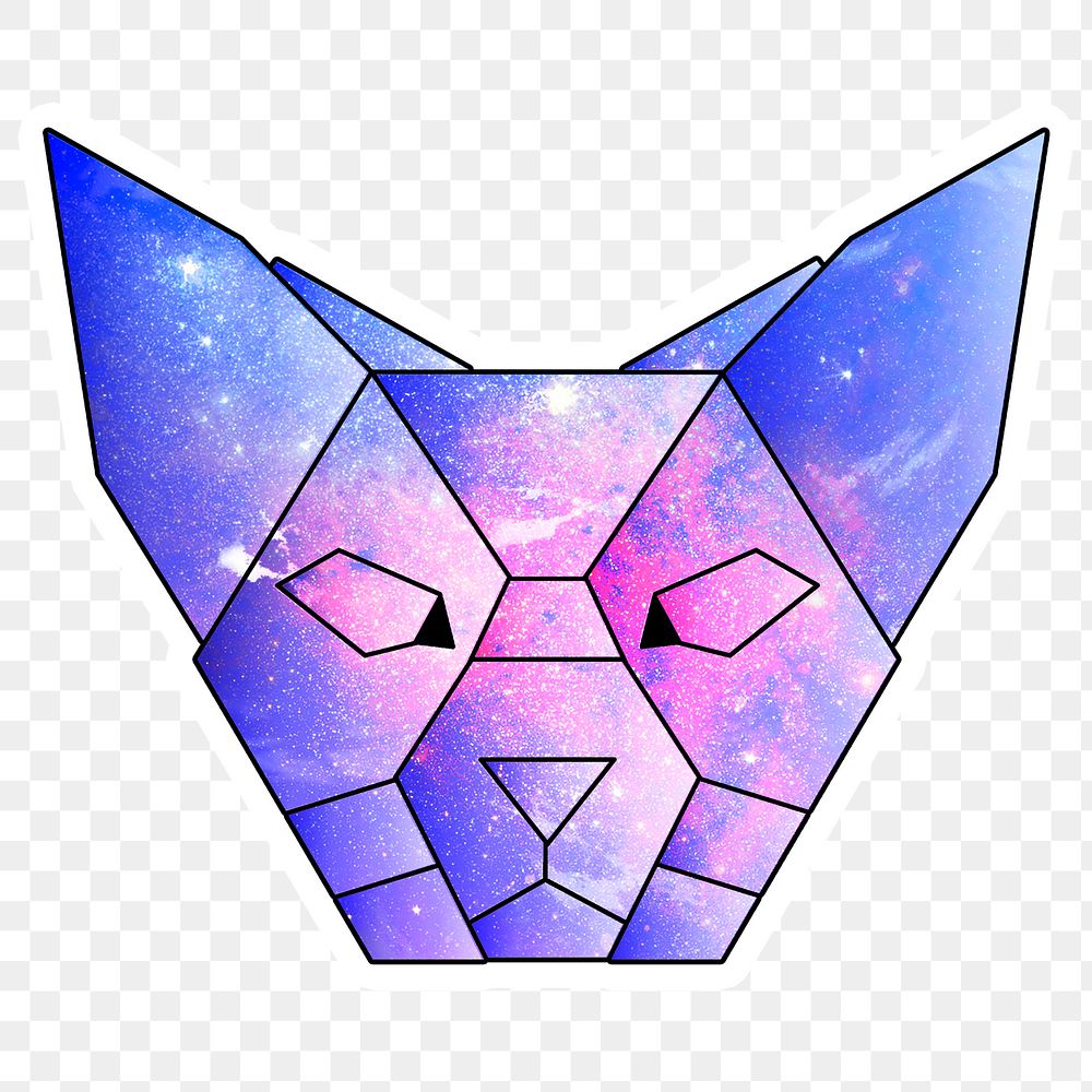 Purple galaxy patterned geometrical shaped cat sticker design element