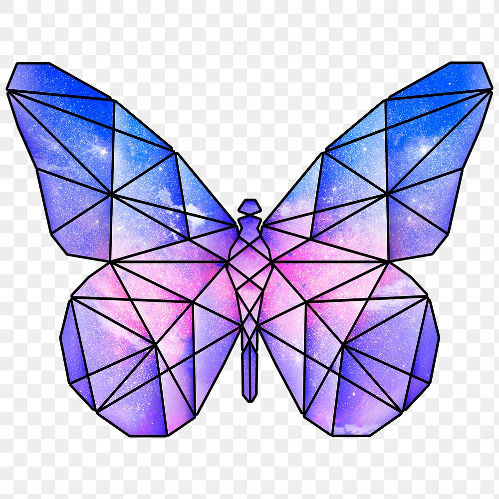 Purple galaxy patterned geometrical shaped butterfly sticker design element