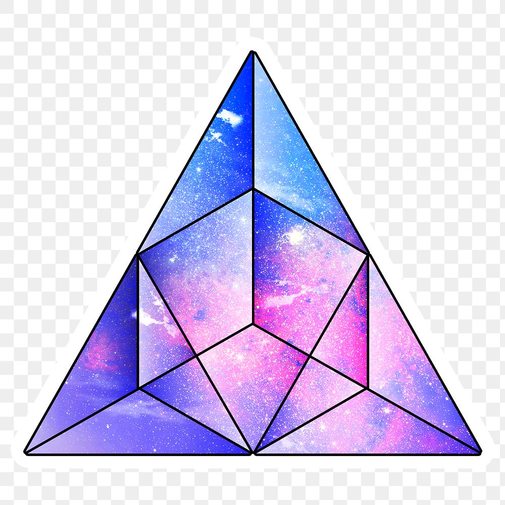 Purple galaxy patterned geometrical shaped pyramid sticker design element