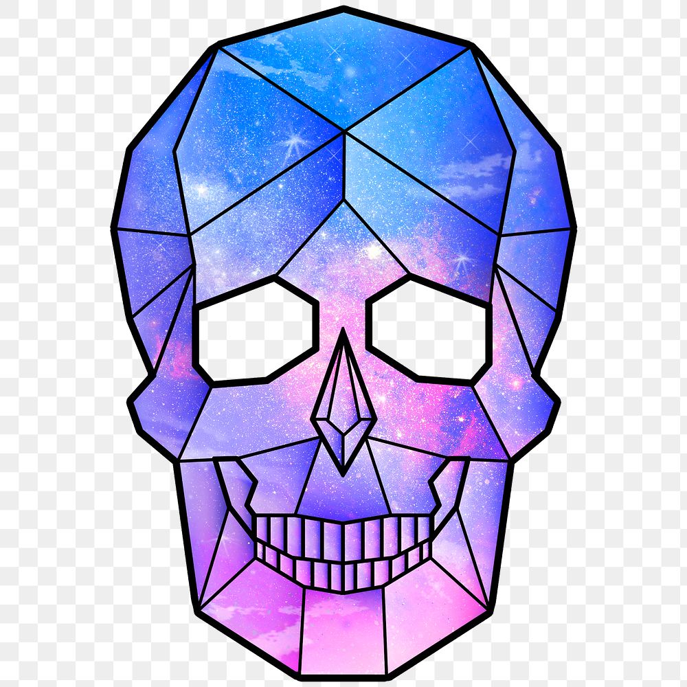 Purple galaxy patterned geometrical shaped skull sticker design element