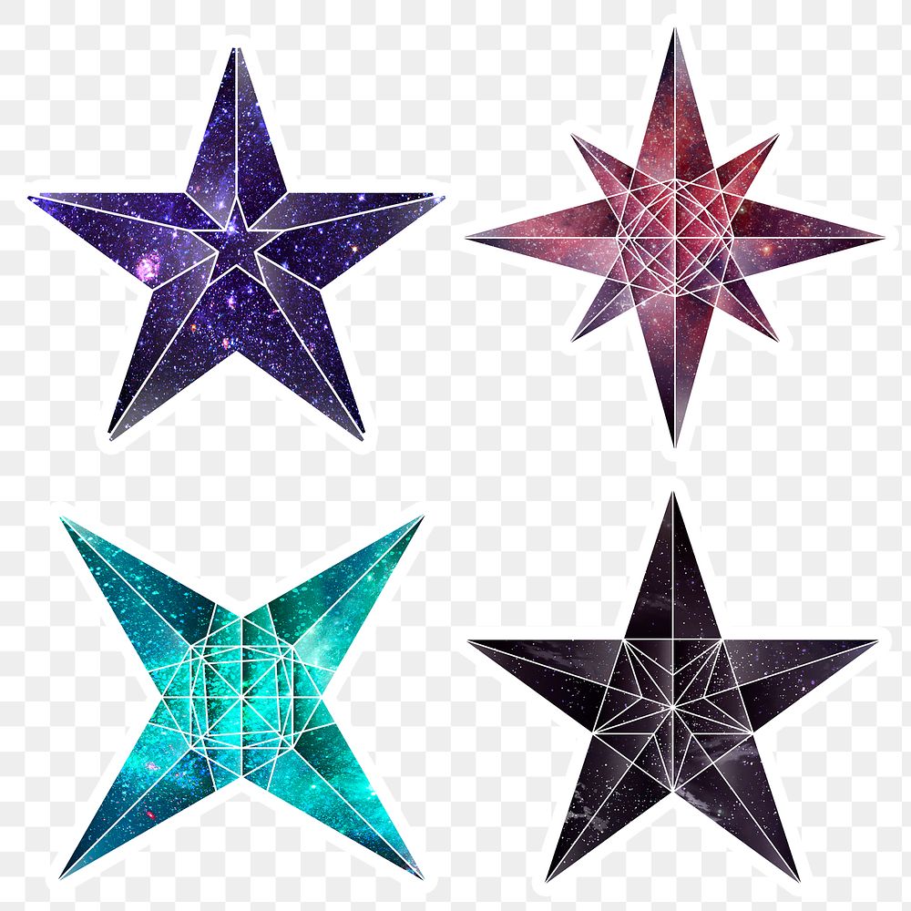 Colorful galaxy patterned geometrical shaped stars sticker set