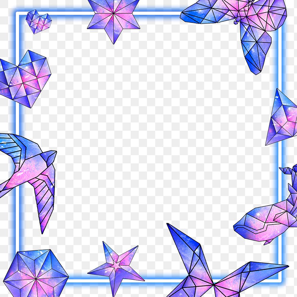 Geometrical shaped objects decorated blue neon square frame design element