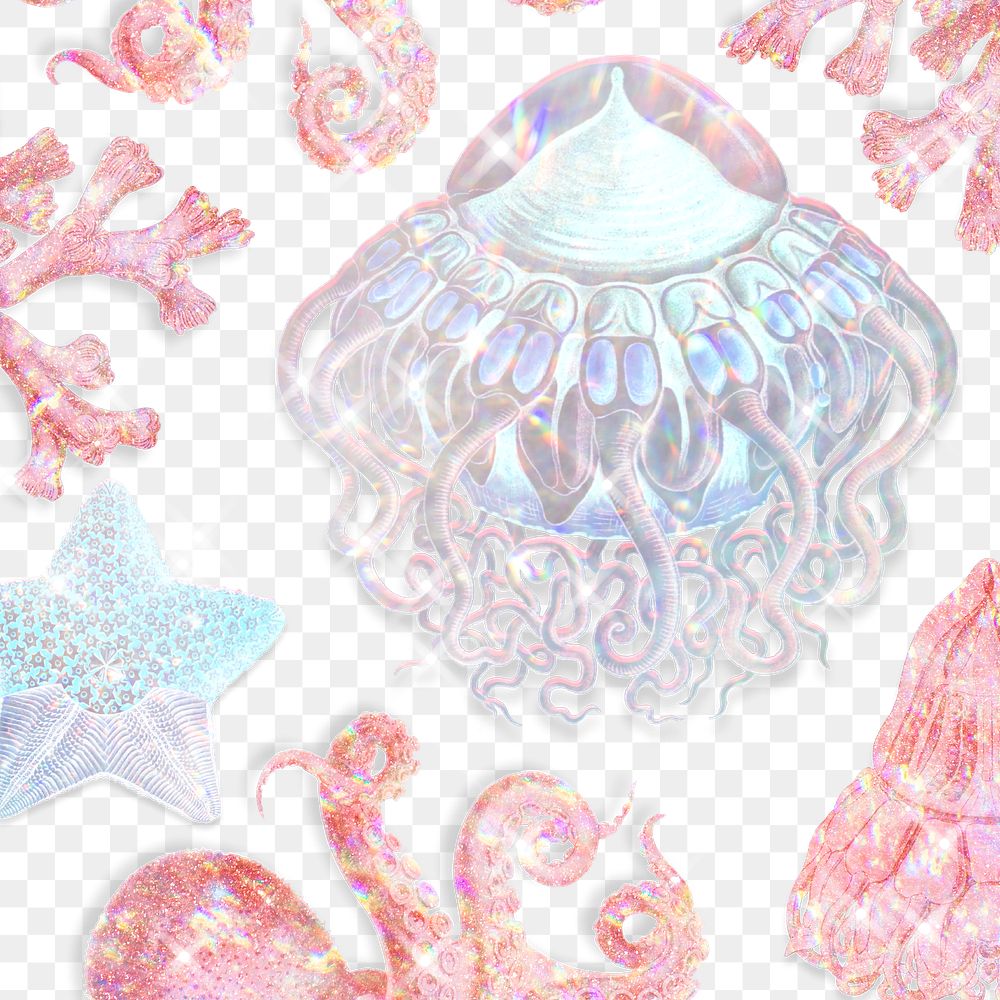 Set of holographic marine life background