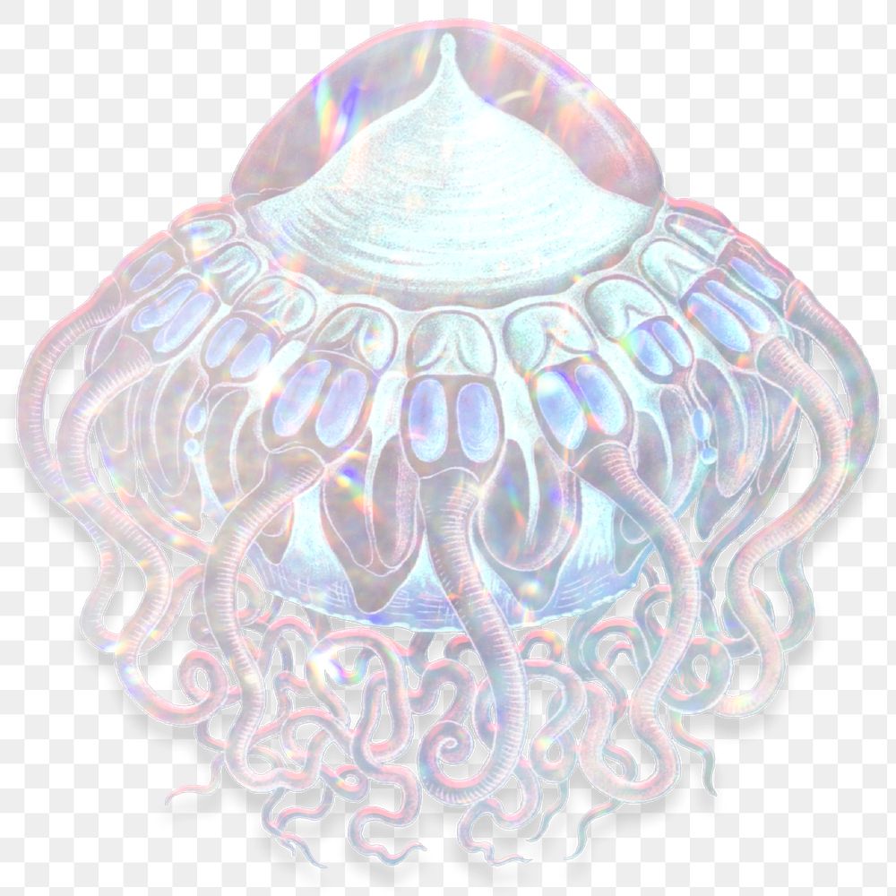 Silver holographic jellyfish sticker design element