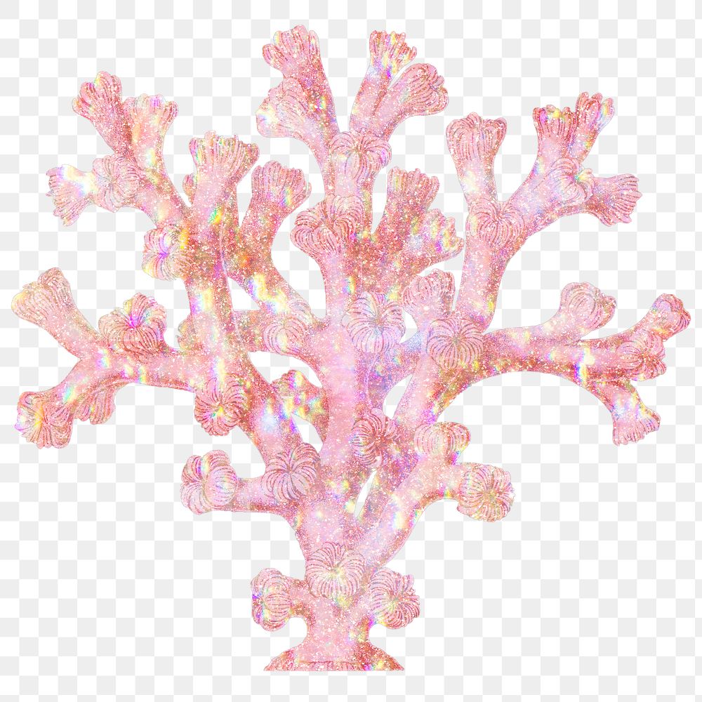 Pink holographic coral sticker design element