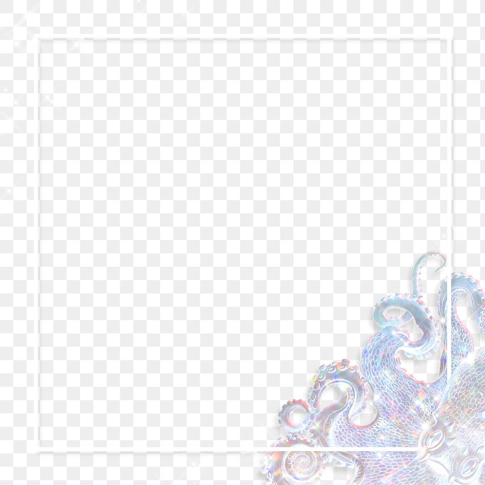 Square white frame on a holographic octopus patterned background design element