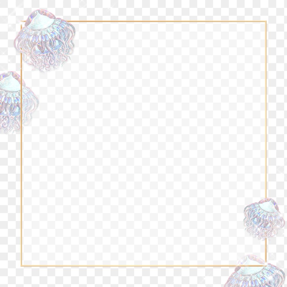 Square gold frame on a holographic jellyfish patterned background