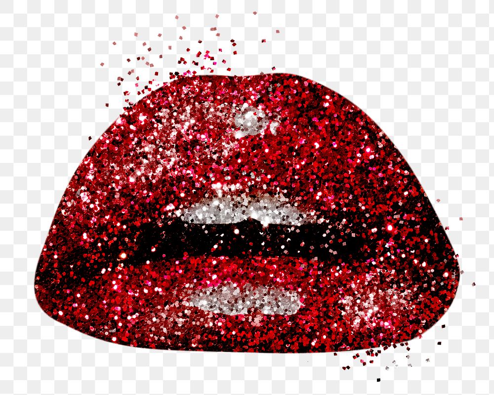Red glittery lips sticker overlay design element