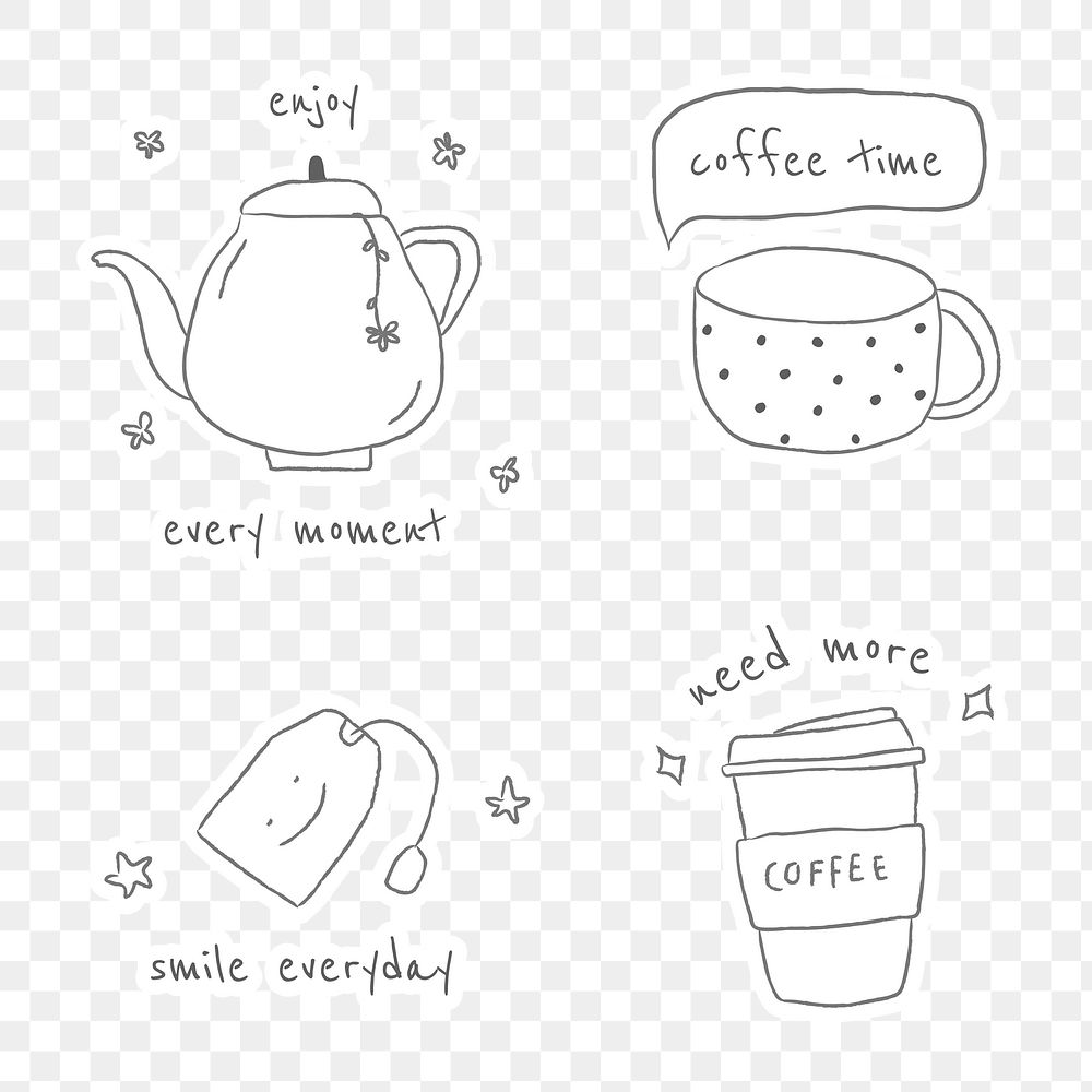 Coffee doodle sticker design element set