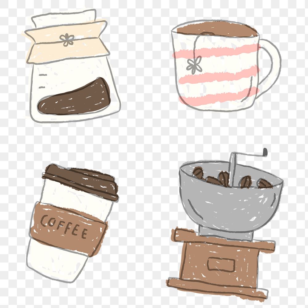 Cute coffee doodle design element set