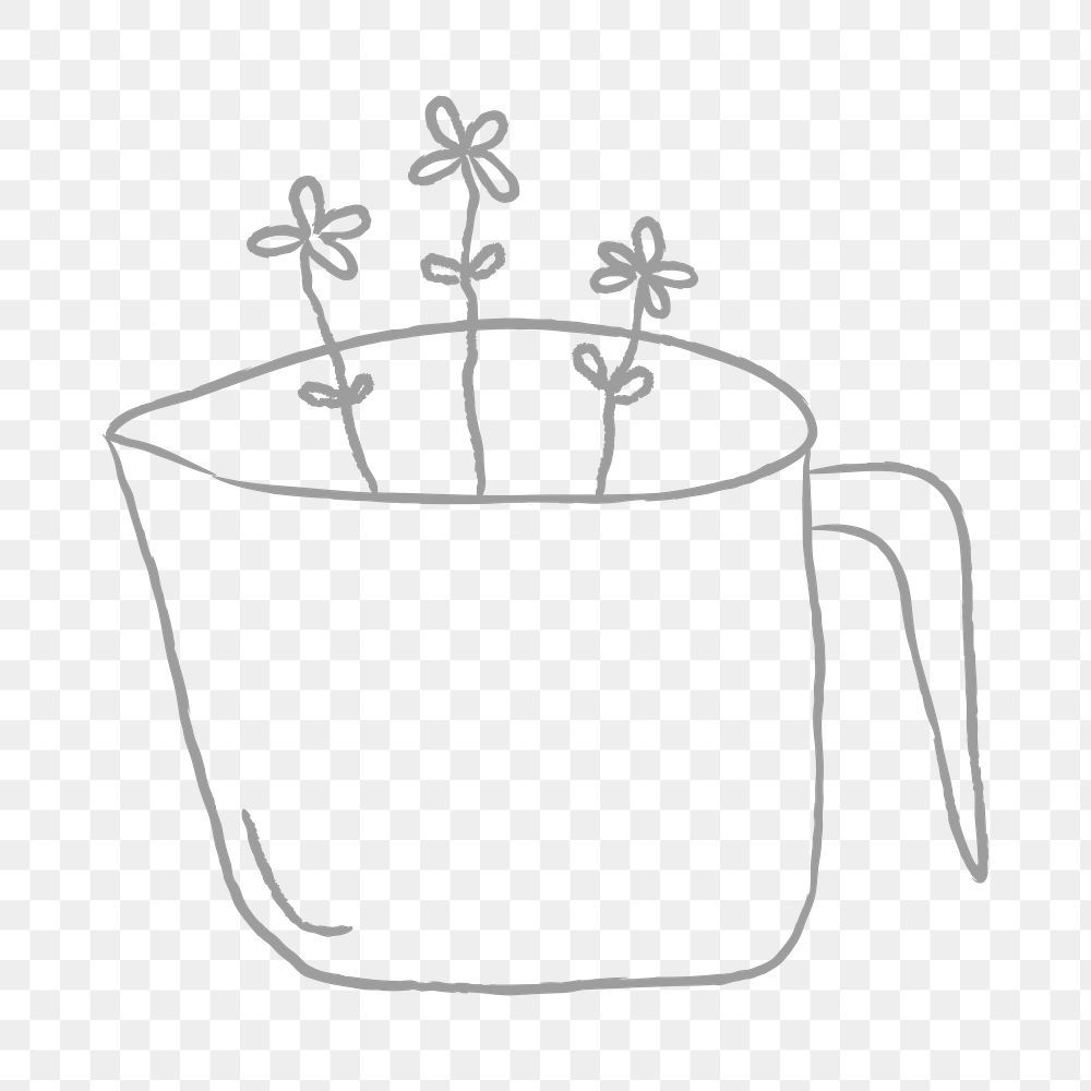 Cute flowers in a coffee cup doodle style illustration
