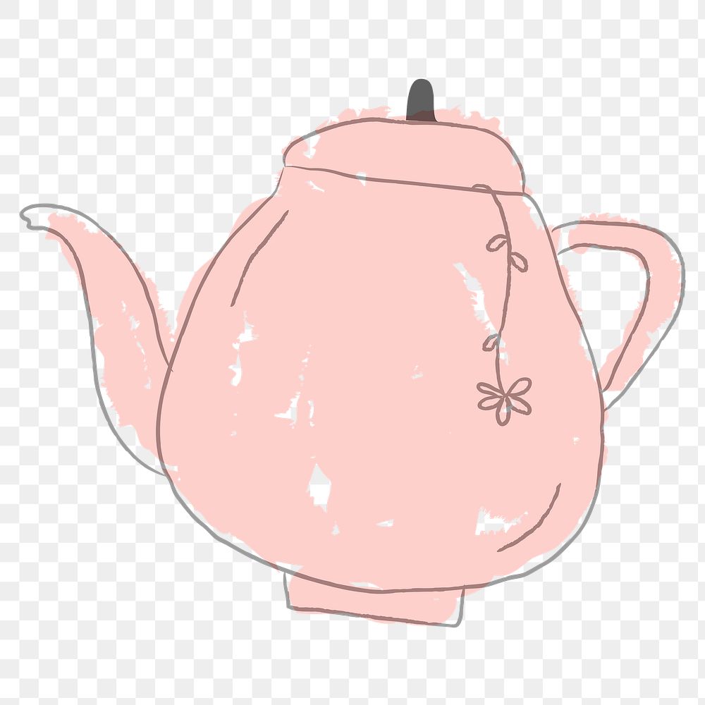 Pink coffee pot doodle style design element