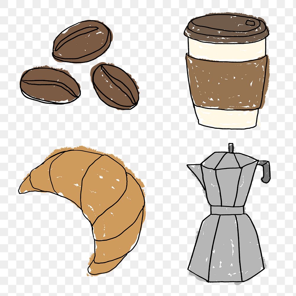 Cute coffee doodle design element set