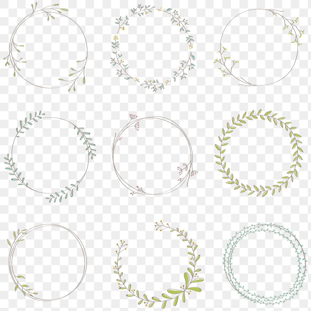 Leafy doodle sticker design element set