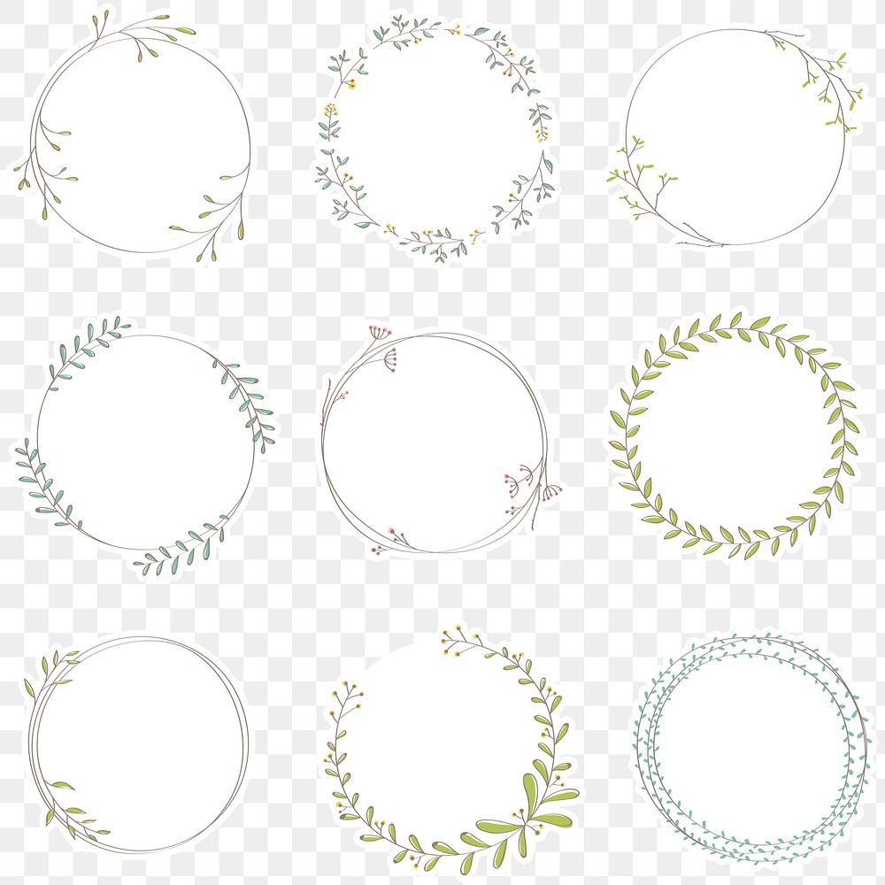 Leafy doodle sticker design element set