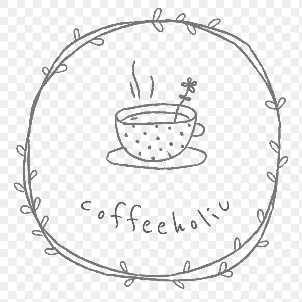 Coffeeholic badge doodle style illustration