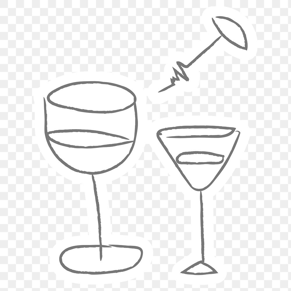 Doodle wine glasses sticker design element