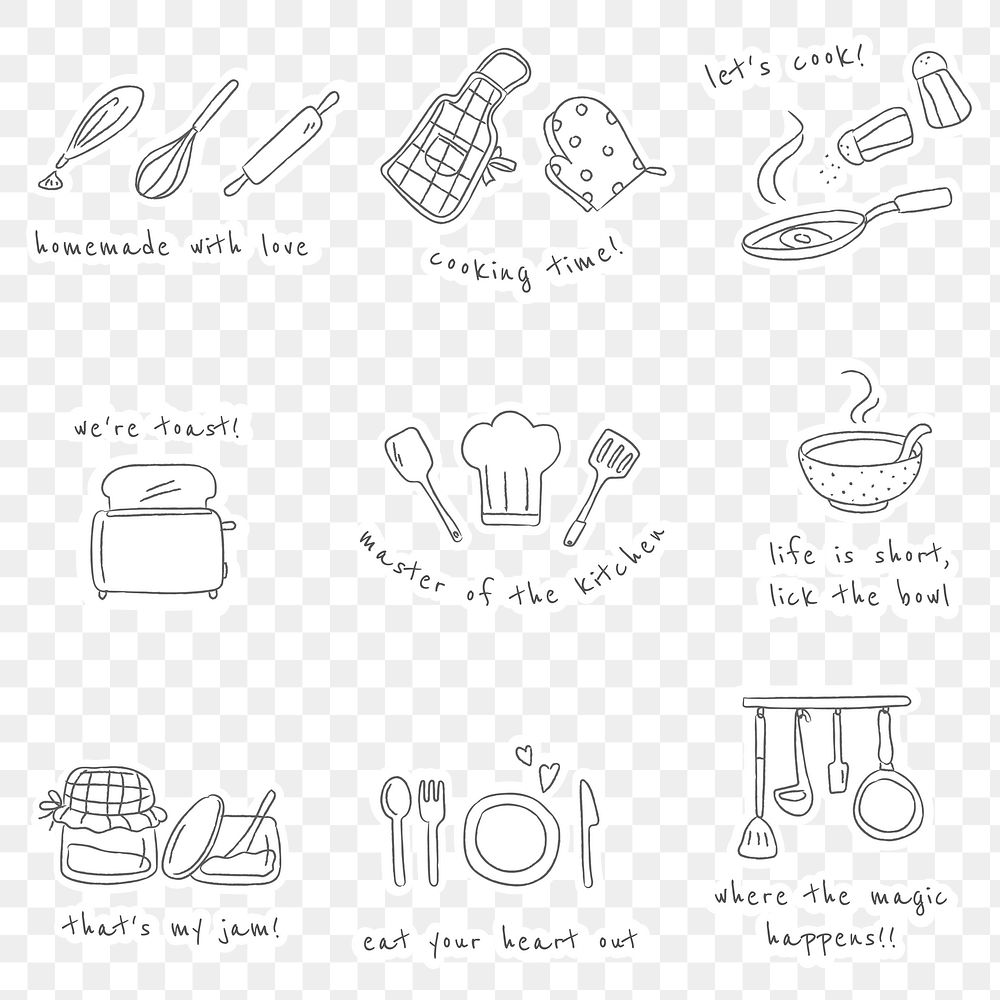 Cute kitchen stickers for journaling set