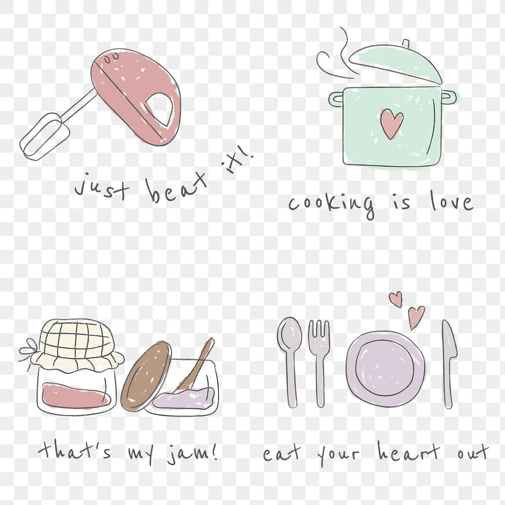 Cute food stickers with text set
