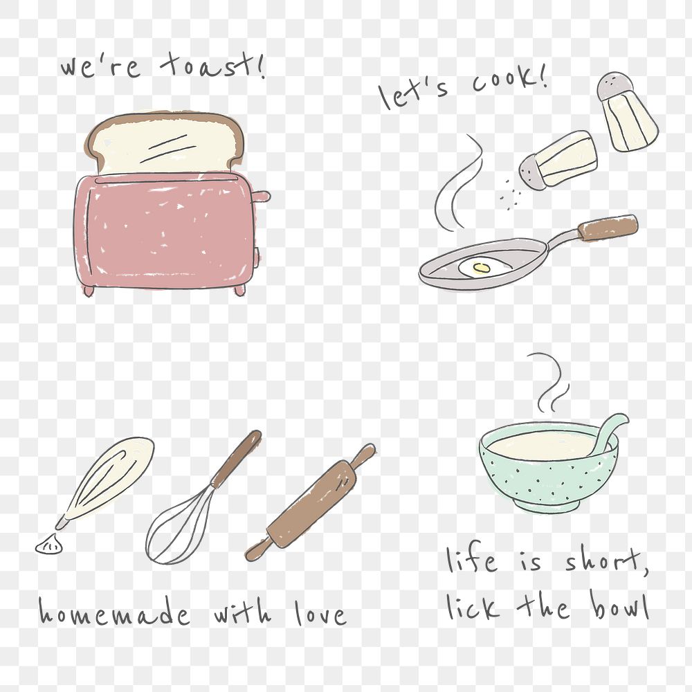 Cute food stickers with text set